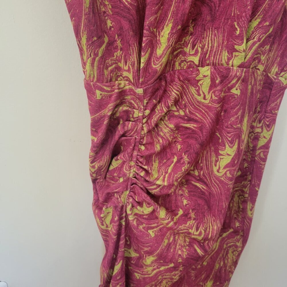 The Kit Ruched Swirl Print Sheath Dress Pink Orange Abstract Ruched Size Small - Picture 4 of 6